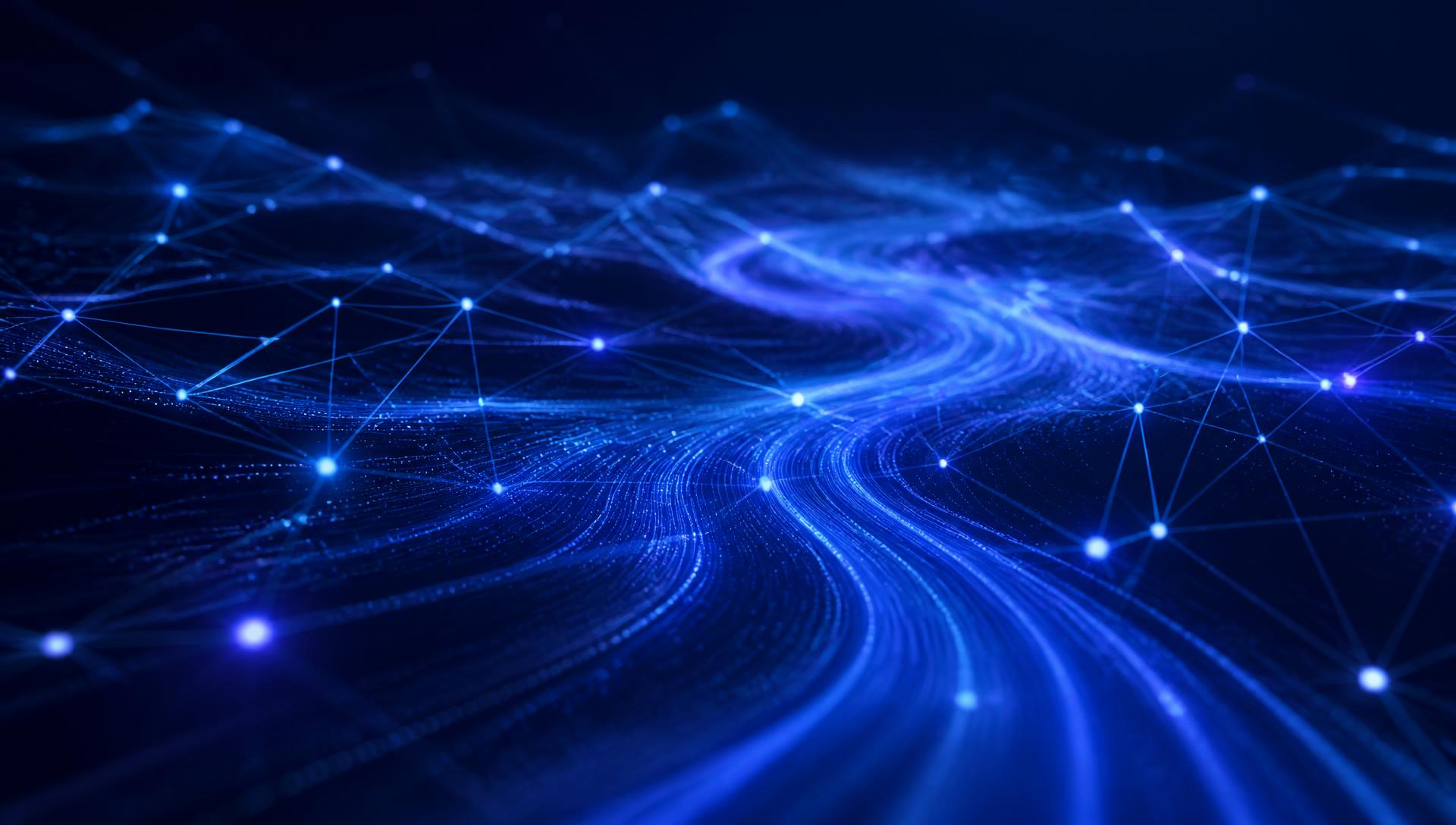 Abstract network of data streams and glowing nodes